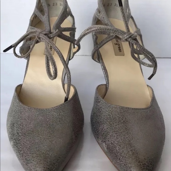 COPY Paul Green Justine Lace- up Strap Silver Heels Pumps Pointed Toe 6 - Picture 11 of 12